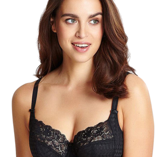Panache Houndstooth Jacquard Balconnet Bra with Floral Lace