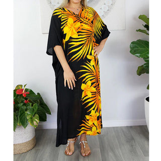 Sundrenched Palm Frond Long Rayon Kaftan