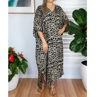 Sundrenched Leopard Print Rayon Long Kaftan