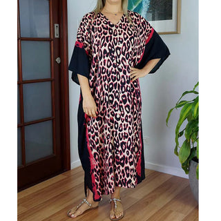 Sundrenched Leopard Print Rayon Long Kaftan