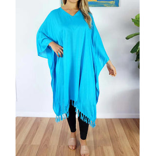 Sundrenched Rayon V-Neck Tasselled Cover Up