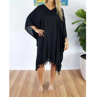 Sundrenched Rayon V-Neck Tasselled Cover Up