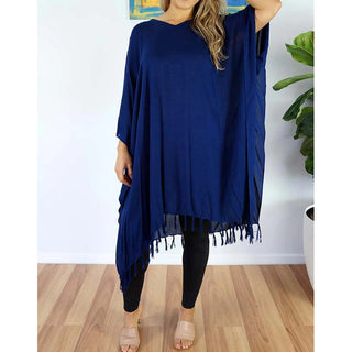 Sundrenched Rayon V-Neck Tasselled Cover Up