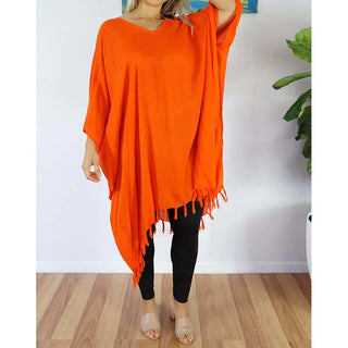 Sundrenched Rayon V-Neck Tasselled Cover Up