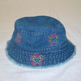 Baby Girls' Denim Cotton Bucket Hat with Embroidered Motif