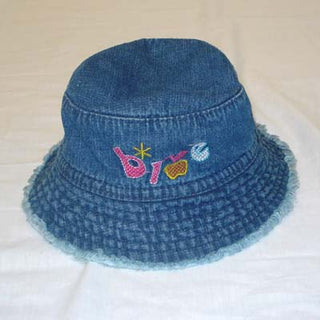 Baby Girls' Denim Cotton Bucket Hat with Embroidered Motif