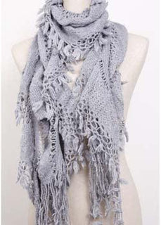 Fine Acrylic Open Weave Scarf with Bobble Fringe