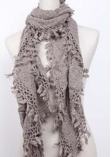 Fine Acrylic Open Weave Scarf with Bobble Fringe