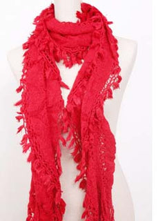 Fine Acrylic Open Weave Scarf with Bobble Fringe