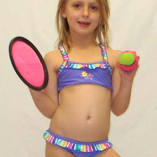 Cosmic Girl Girls' Nylon Lycra Tank Bikini Stripe Frill