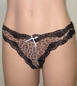 Sienna Stretch Mesh Lace Trim G-String with Satin Bow