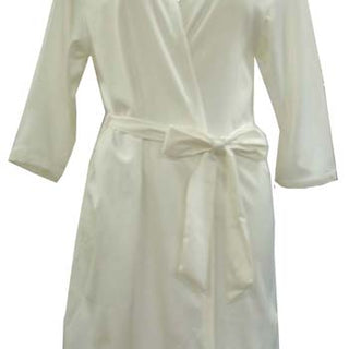 Bassoni 3/4 Sleeve Satin Wrap Gown with Lace Trim