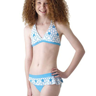 Cherry Lane Girls' Triangle Halter Bikini with Frilly Contrast Pant
