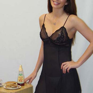 Bassoni Net Lace Mesh Chemise with Rosette & Bow Trim