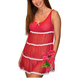 Bassoni Mesh Tiered Lace Trim Chemise