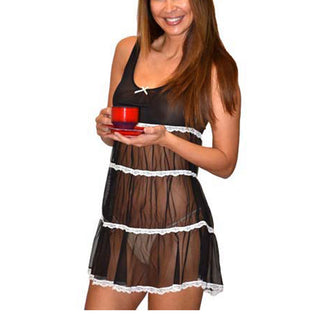 Bassoni Mesh Tiered Lace Trim Chemise Red & Black