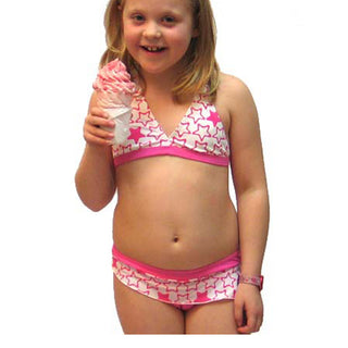 Cherry Lane Girls' Triangle Halter Bikini with Frilly Contrast Pant