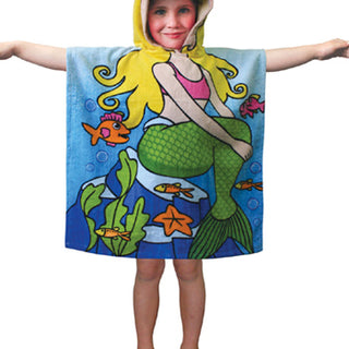 Kids' Mermaid Printed Velour Hooded Poncho