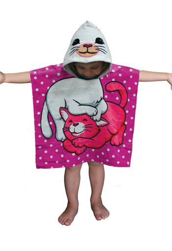 Kids' Cuddly Kittens Printed Velour Hooded Poncho