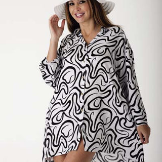 Sundrenched Oversized Swirl Print Rayon Beach Shirt