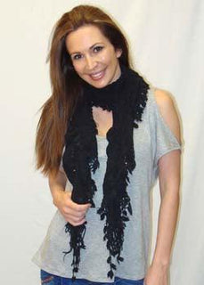 Fine Acrylic Open Weave Scarf with Bobble Fringe