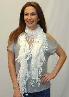 Fine Acrylic Open Weave Scarf with Bobble Fringe